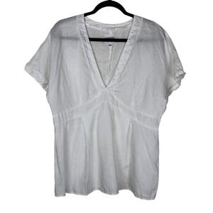 ViaVai by Pollero Womens Linen Babydoll White V-Neck Shirt Size XL Beachy
